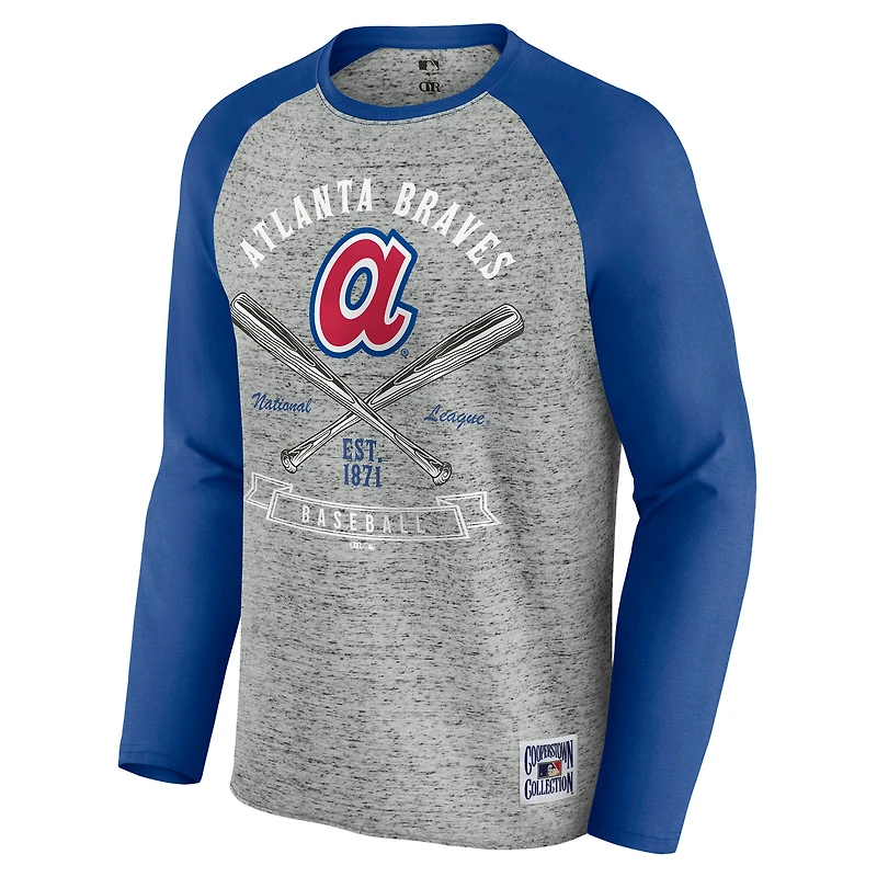 T-shirt de baseball à manches longues raglan et bords bruts pour homme, collection Darius Rucker par Fanatics, gris chiné, des Braves d'Atlanta