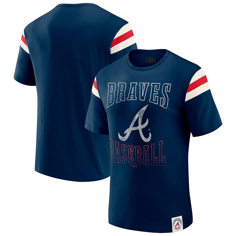T-shirt rayé bleu marine à manches vieillies pour homme, collection Darius Rucker par Fanatics, des Braves d'Atlanta