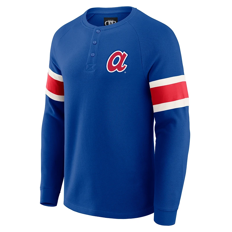 T-shirt Henley à manches longues raglan en tricot gaufré pour homme de la collection Darius Rucker par Fanatics Royal Atlanta Braves