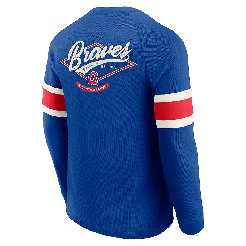 T-shirt Henley à manches longues raglan en tricot gaufré pour homme de la collection Darius Rucker par Fanatics Royal Atlanta Braves