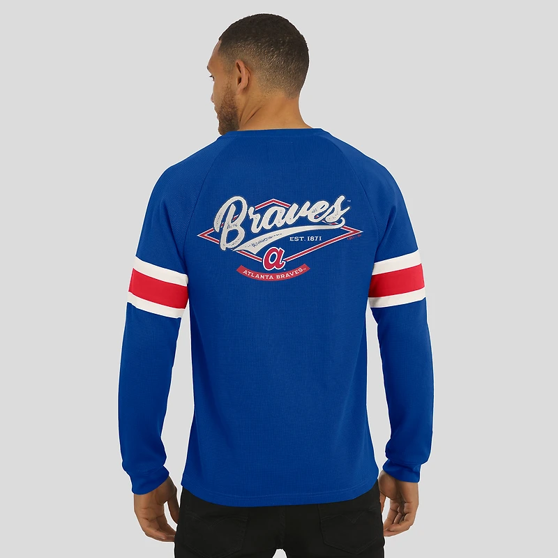 T-shirt Henley à manches longues raglan en tricot gaufré pour homme de la collection Darius Rucker par Fanatics Royal Atlanta Braves