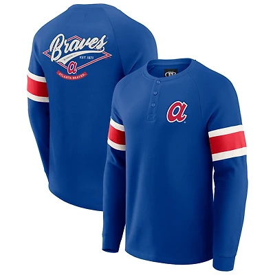 T-shirt Henley à manches longues raglan en tricot gaufré pour homme de la collection Darius Rucker par Fanatics Royal Atlanta Braves
