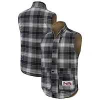 Gilet réversible en toile et à carreaux pour homme de la collection Darius Rucker Fanatics, couleur tan/anthracite, des Atlanta Braves, avec fermeture éclair intégrale