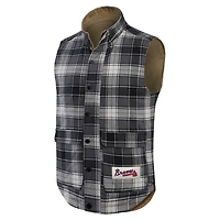 Gilet réversible en toile et à carreaux pour homme de la collection Darius Rucker Fanatics, couleur tan/anthracite, des Atlanta Braves, avec fermeture éclair intégrale