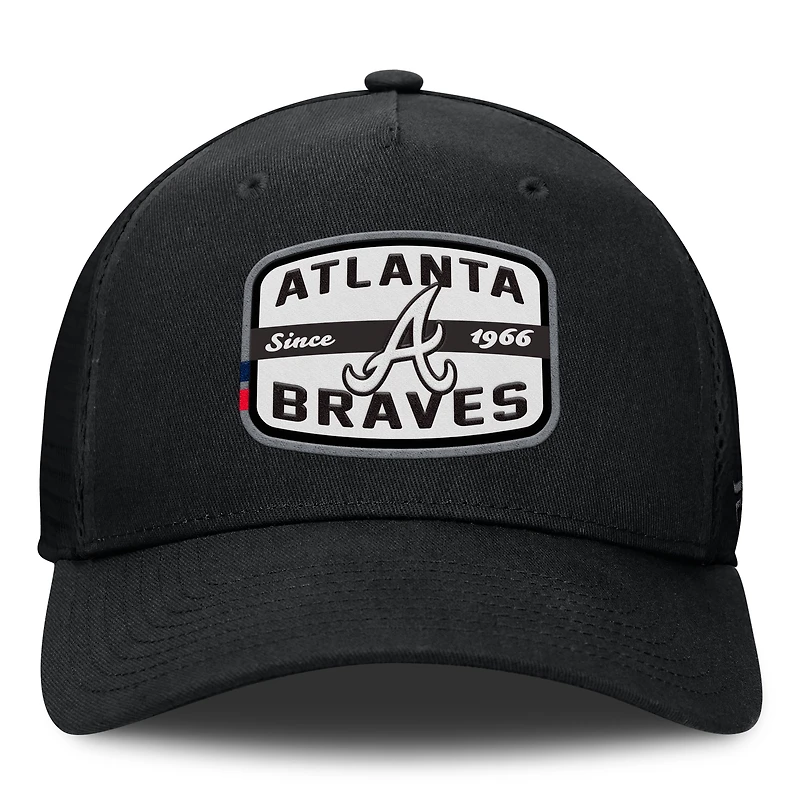 Casquette Snapback de camionneur en A avec patch de l'équipe des Braves d'Atlanta Fanatics pour hommes, noire