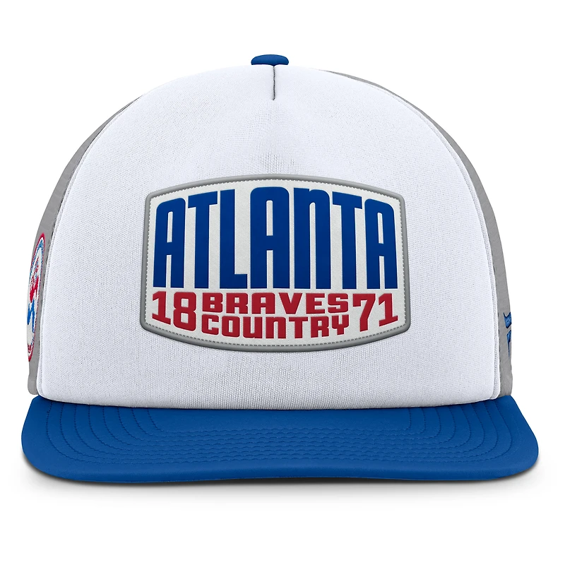 Men's Fanatics Gray/White Atlanta Braves Cranked Foam Front Patch Trucker Adjustable Hat