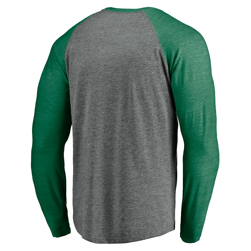 Men's Fanatics Heathered Gray/Kelly Green Atlanta Braves Celtic Raglan Long Sleeve T-Shirt