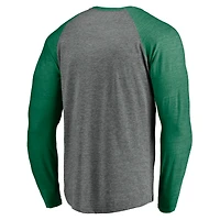 Men's Fanatics Heathered Gray/Kelly Green Atlanta Braves Celtic Raglan Long Sleeve T-Shirt