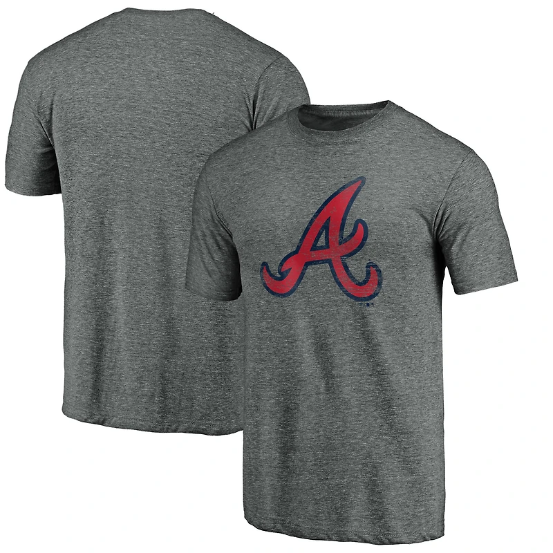 Men's Fanatics Heathered Gray Atlanta Braves Weathered Official Logo Tri-Blend T-Shirt