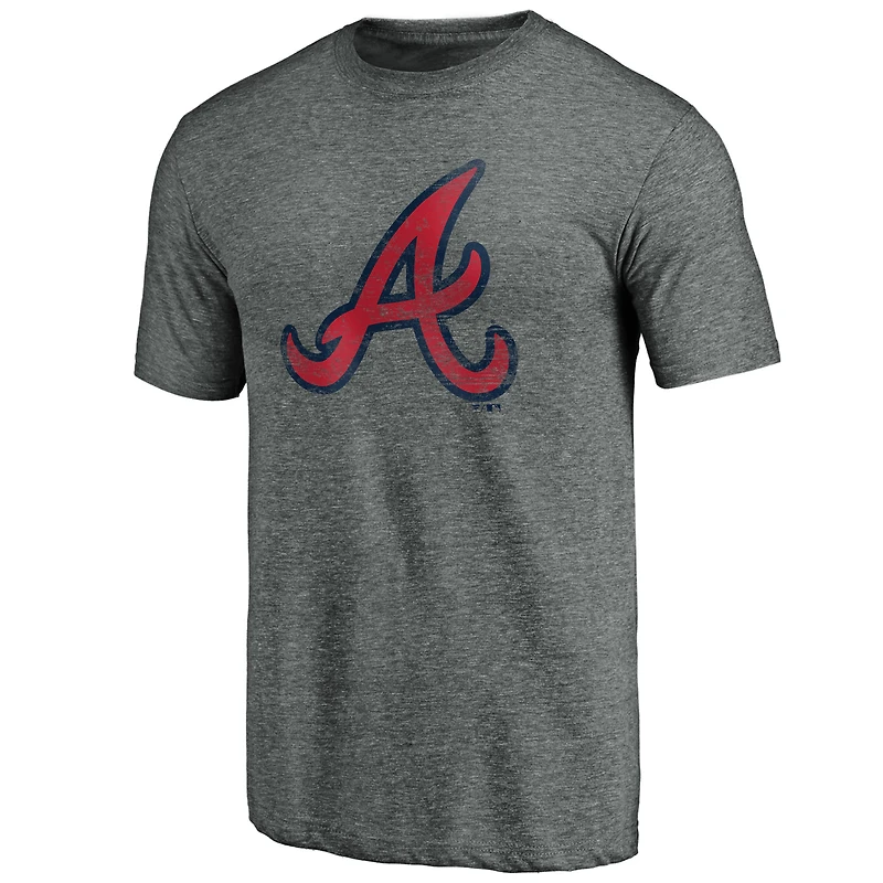 T-shirt tri-mélange avec logo officiel patiné des Atlanta Braves Fanatics gris chiné pour hommes