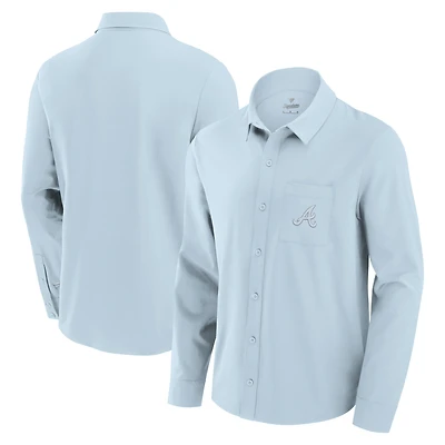 Chemise boutonnée à manches longues Fanatics pour hommes, bleu clair, Atlanta Braves Front Office