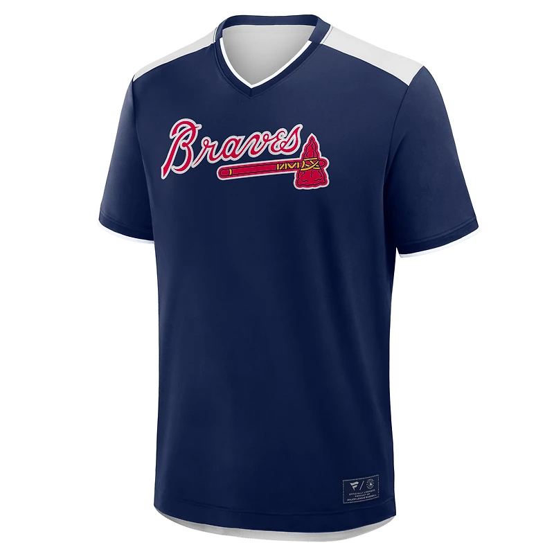 T-shirt col V bleu marine Fanatics pour homme, motif Atlanta Braves Walk Off