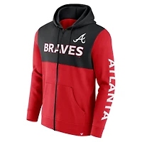 Sweat à capuche entièrement zippé Fanatics pour hommes rouge/noir Atlanta Braves Ace