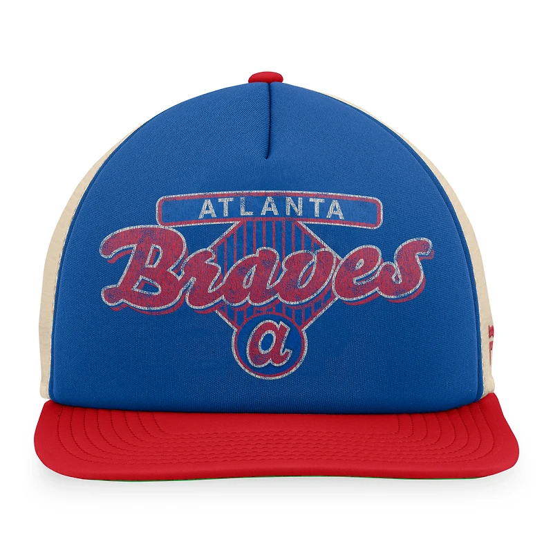 Men's Fanatics Royal/Red Atlanta Braves Cooperstown Collection Talley Foam Trucker Snapback Hat