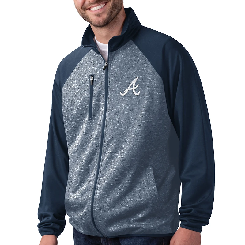 Veste de survêtement Atlanta Braves Runners Track Raglan entièrement zippée pour homme G-III Sports by Carl Banks gris/bleu marine