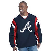Pull à col en V double couverture bleu marine G-III Sports by Carl Banks pour homme des Braves d'Atlanta
