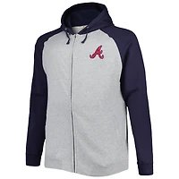 Men's Heather Gray/Navy Atlanta Braves Big & Tall Raglan Hoodie Full-Zip Sweatshirt