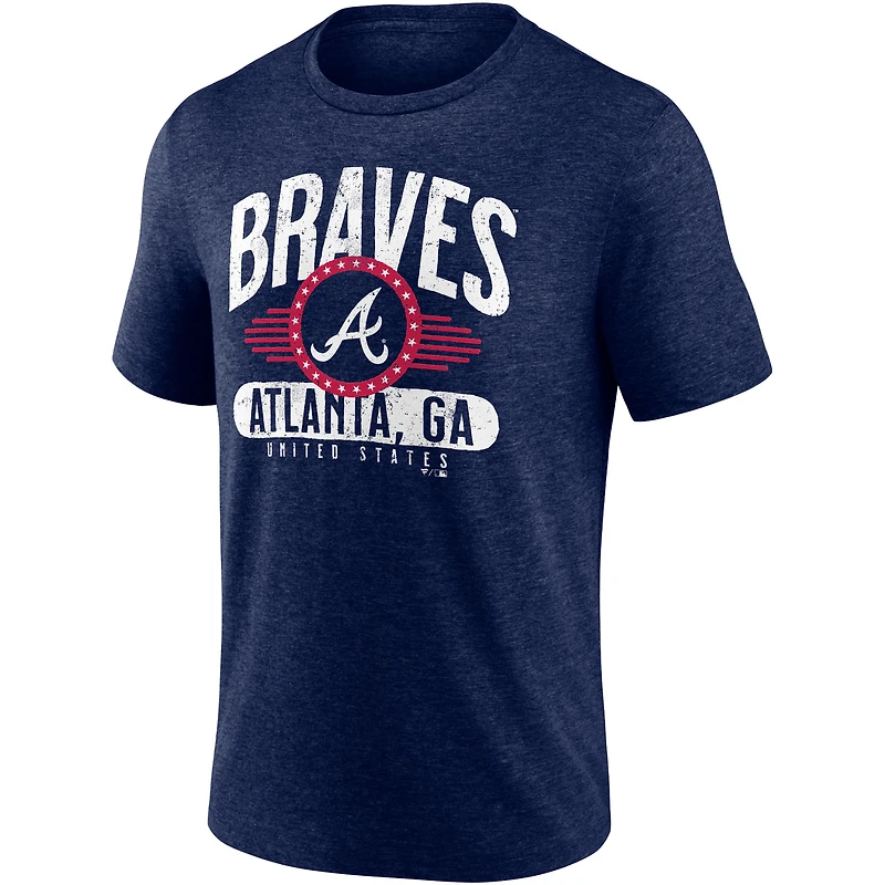 T-shirt bleu marine chiné pour homme avec logo des Atlanta Braves