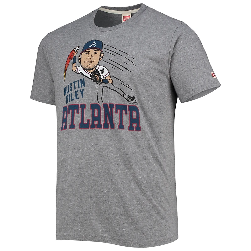 T-shirt à trois mélanges Hommage pour hommes Austin Riley Gris Atlanta Braves Caricature