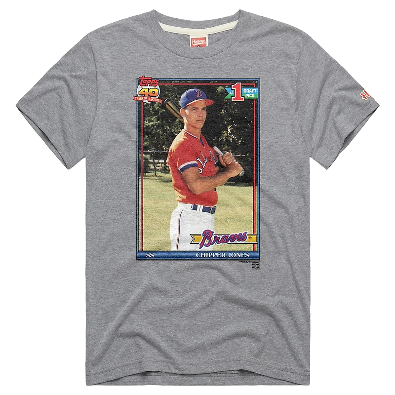 T-shirt homme Hommage Chipper Jones gris Atlanta Braves Topps Baseball Card Tri-Blend