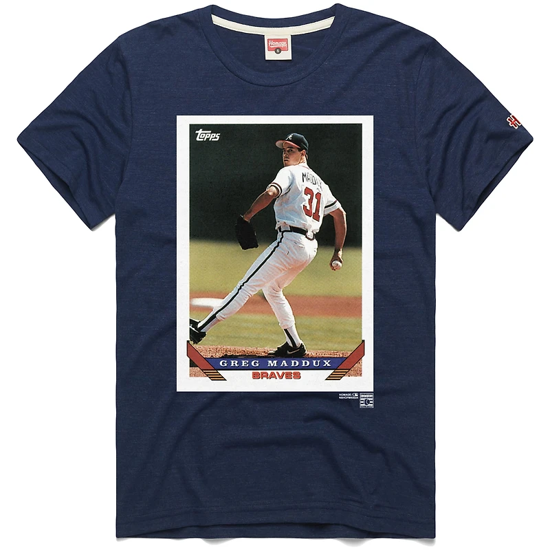 Men's Homage Greg Maddux Navy Atlanta Braves 1993 Topps Baseball Card Player T-Shirt