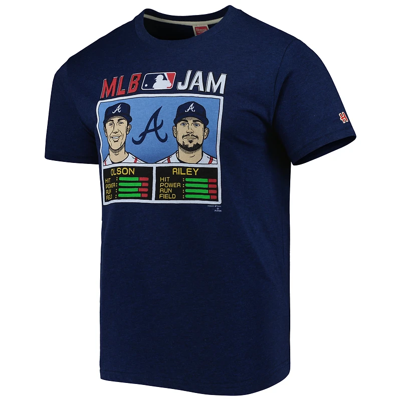T-shirt à trois mélanges hommage Matt Olson et Austin Riley pour hommes, bleu marine, Atlanta Braves MLB Jam