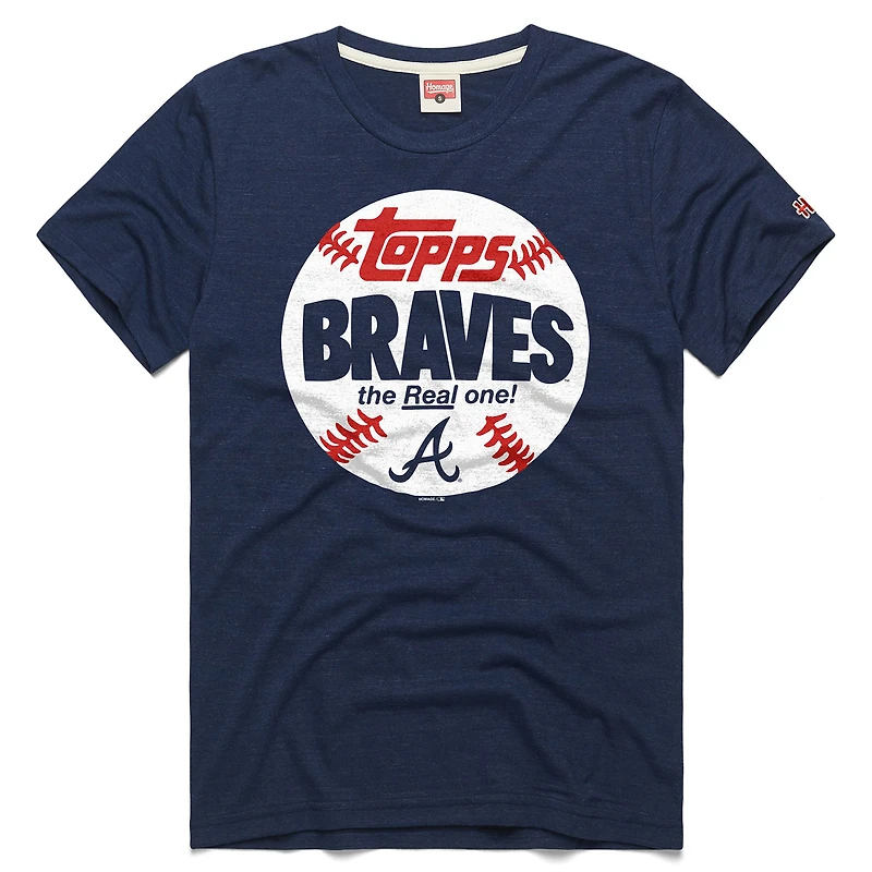Men's Homage Navy Atlanta Braves MLB x Topps Baseball The Real One Tri-Blend T-Shirt