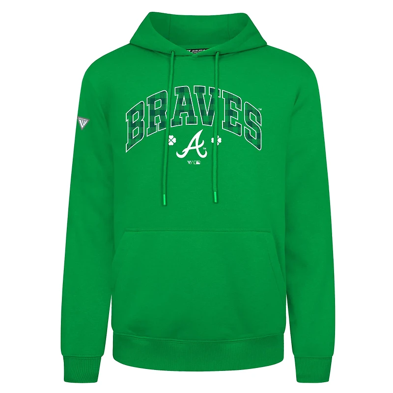 Men's Levelwear Atlanta Braves St. Patrick's Day Podium Plaid Pullover Hoodie