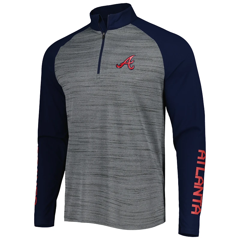 Haut à quart de zip raglan Levelwear Atlanta Braves gris chiné pour homme