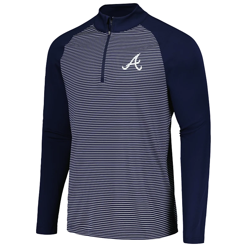Men's Levelwear Navy Atlanta Braves Charter Striped Raglan Quarter-Zip Top