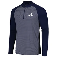 Men's Levelwear Navy Atlanta Braves Charter Striped Raglan Quarter-Zip Top