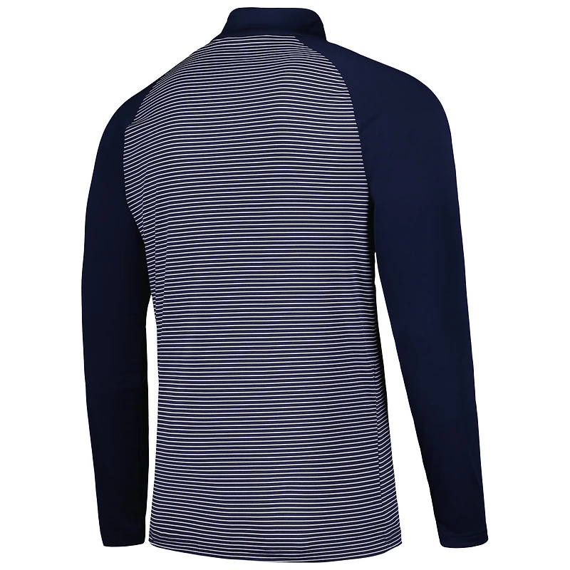 Men's Levelwear Navy Atlanta Braves Charter Striped Raglan Quarter-Zip Top