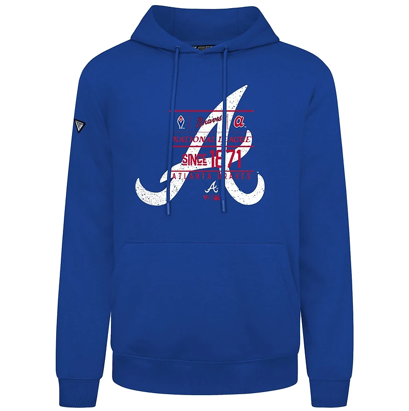 Men's Levelwear Royal Atlanta Braves Cooperstown Collection Distressed Podium Acumen Pullover Hoodie