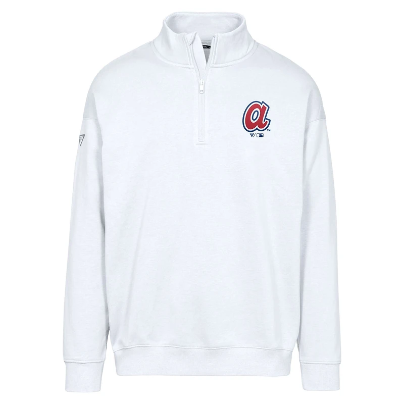 Sweat-shirt à fermeture éclair quart de tour Murray blanc la collection Cooperstown des Braves d'Atlanta pour homme