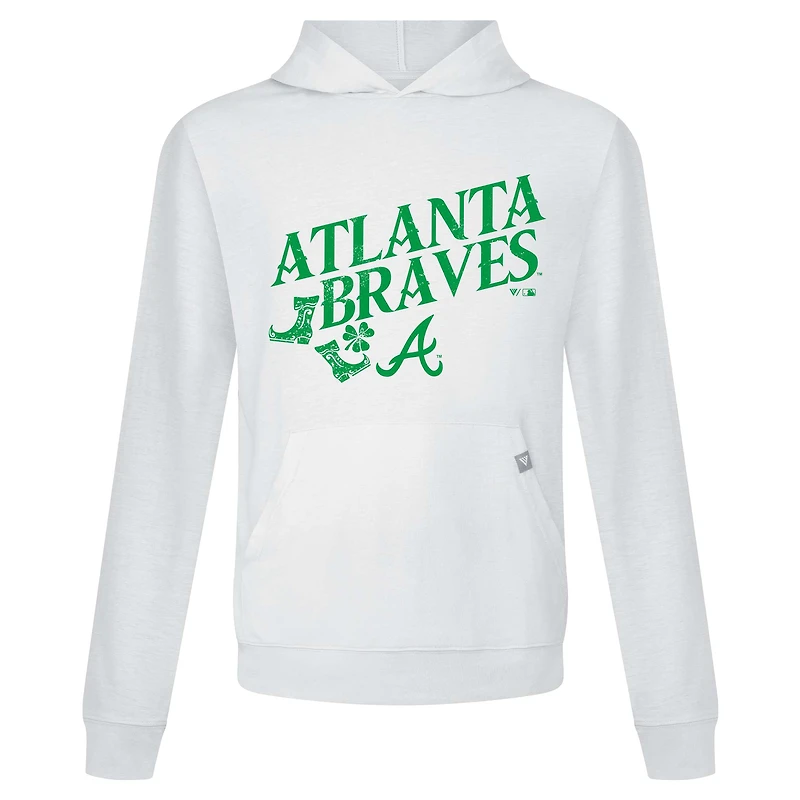 Men's Levelwear White Atlanta Braves St. Patrick's Day Relay Boots Pullover Hoodie
