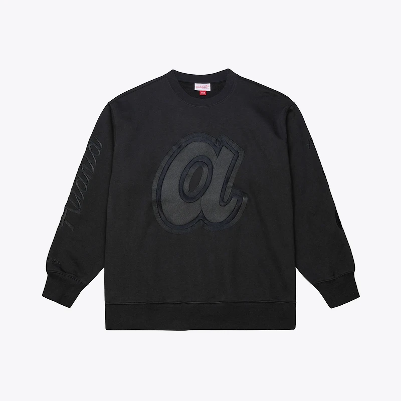Men's Mitchell & Ness  Black Atlanta Braves Phantom Fleece Crewneck Sweatshirt