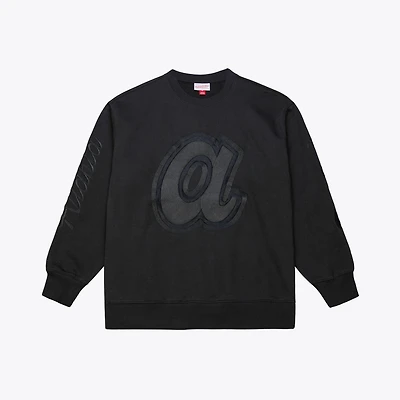Men's Mitchell & Ness  Black Atlanta Braves Phantom Fleece Crewneck Sweatshirt