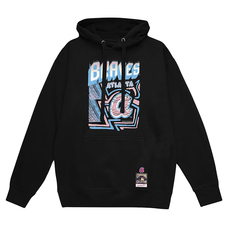 Sweat à capuche noir Mitchell & Ness Atlanta Braves Sidewalk Sketch pour homme