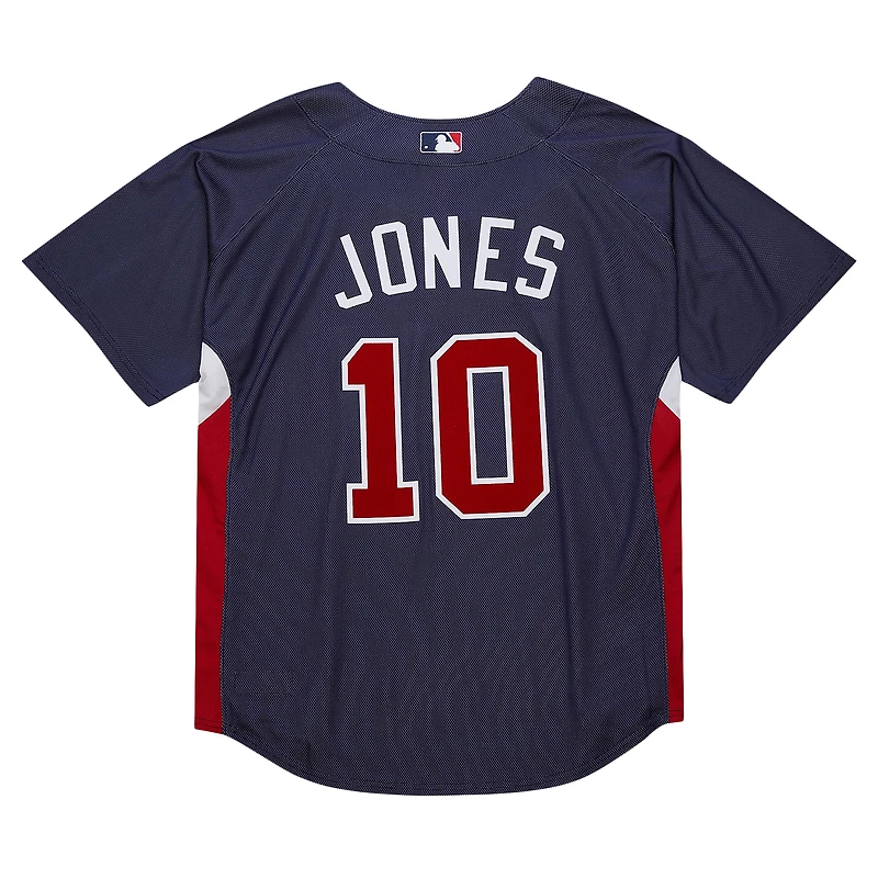 Maillot d'entraînement au bâton Mitchell & Ness Chipper Jones pour hommes, bleu marine, Atlanta Braves, collection Cooperstown 2007