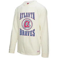Men's Mitchell & Ness Cream Atlanta Braves Arched Logo Slub Long Sleeve T-Shirt