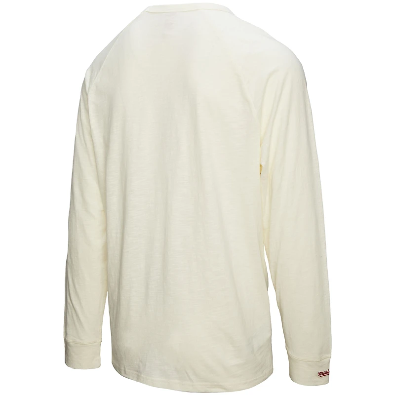 Men's Mitchell & Ness Cream Atlanta Braves Arched Logo Slub Long Sleeve T-Shirt