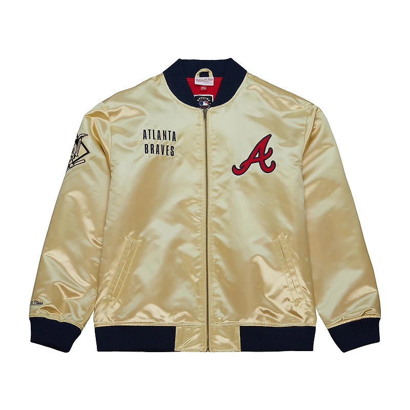 Veste légère en satin entièrement zippée Mitchell & Ness Gold Atlanta Braves OG 2.0 pour hommes