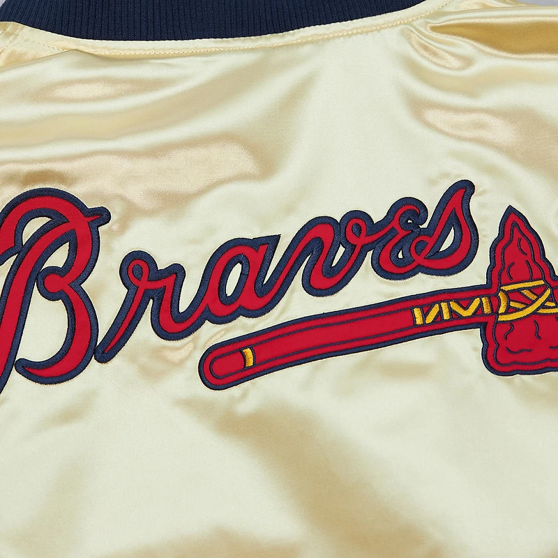 Veste légère en satin entièrement zippée Mitchell & Ness Gold Atlanta Braves OG 2.0 pour hommes