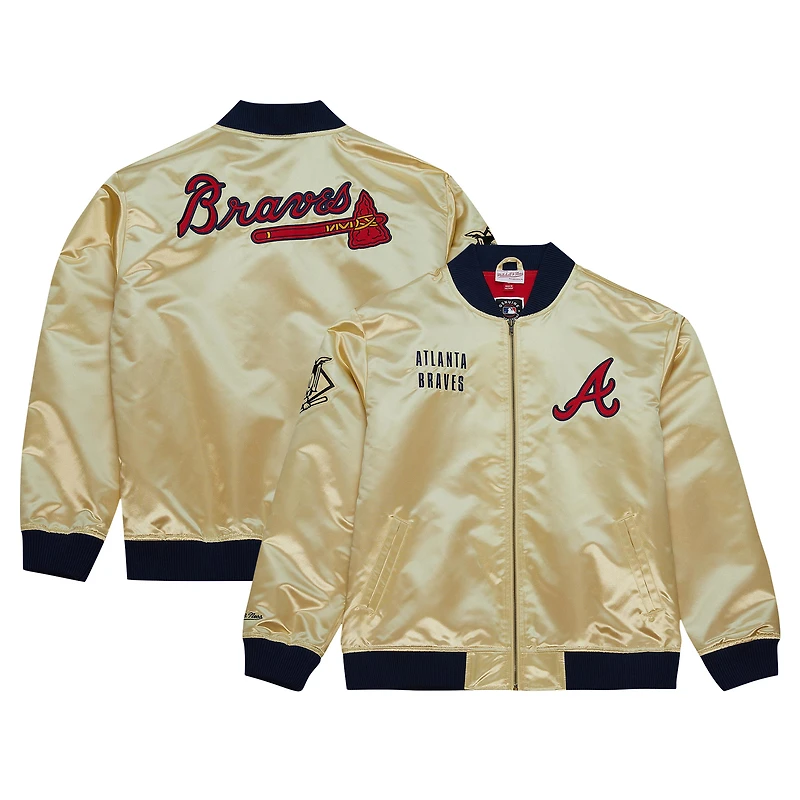 Veste légère en satin entièrement zippée Mitchell & Ness Gold Atlanta Braves OG 2.0 pour hommes