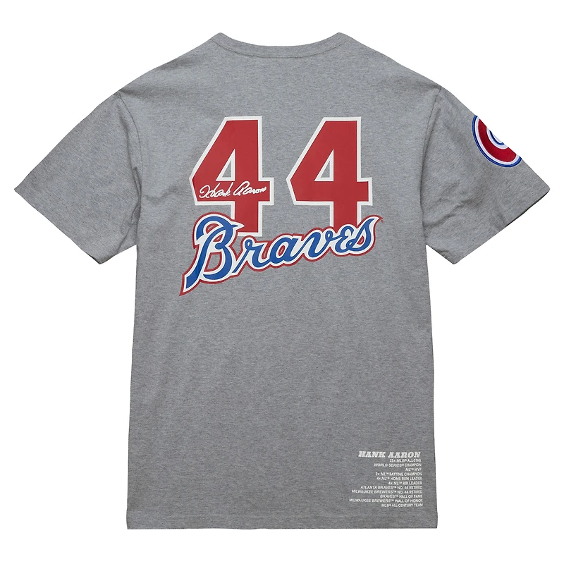 Mitchell & Ness Hank Aaron Heather Grey Atlanta Braves Cooperstown Collection Legends T-shirt pour hommes