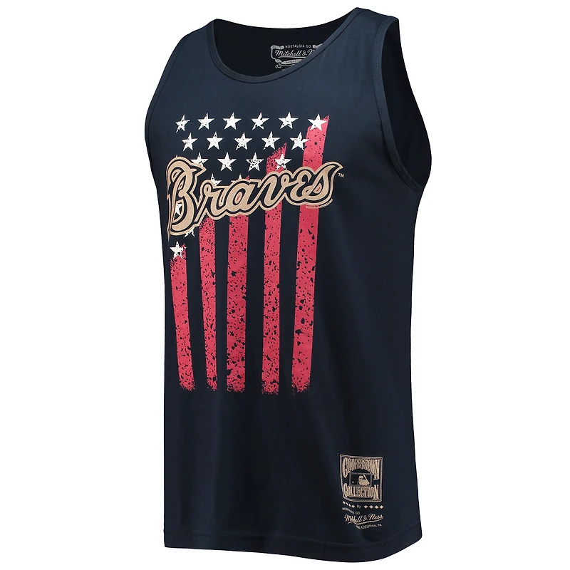 Men's Mitchell & Ness Navy Atlanta Braves Cooperstown Collection Stars and Stripes Tank Top