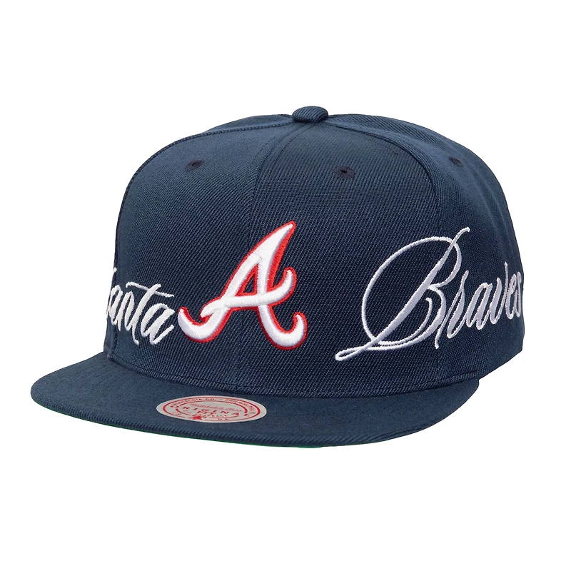 Casquette snapback Just Don x MLB Lux Script bleu marine pour homme de Mitchell & Ness Atlanta Braves