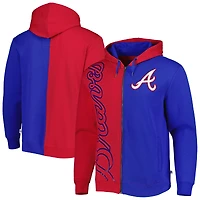 Sweat à capuche entièrement zippé en molleton rouge/royal Atlanta Braves Mitchell & Ness pour homme