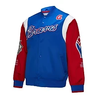 Men's Mitchell & Ness Royal/Red Atlanta Braves Cooperstown Collection Team Origins Satin Full-Snap Jacket