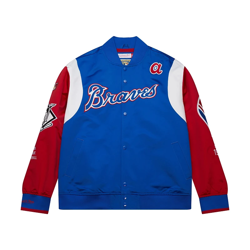Veste en satin à boutons-pression pour homme Mitchell & Ness Royal/Red Atlanta Braves Cooperstown Collection Team Origins